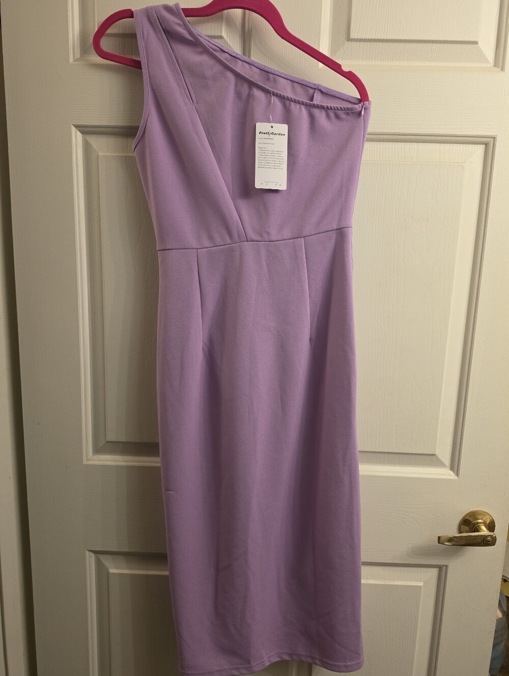 PRETTYGARDEN Lavender One Shoulder Cutout Ruched Midi Dress S - Picture 3 of 5